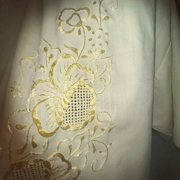 Paul Game Paris Mens XL yellow embroidered short sleeve sheer Barong Polo Shirt - Picture 5 of 6